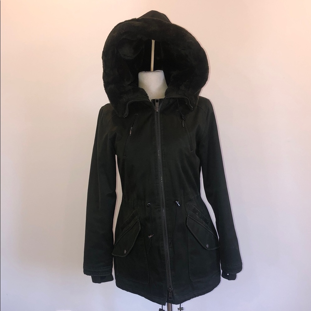 Women's Eco-friendly Forest Green Faux Fur Hooded Winter Jacket